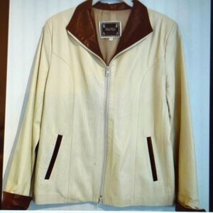 ITALIAN LEATHER JACKET BLAZER TOP VERA PELLE Cream Cognac SIZE MEDIUM EU 40 New